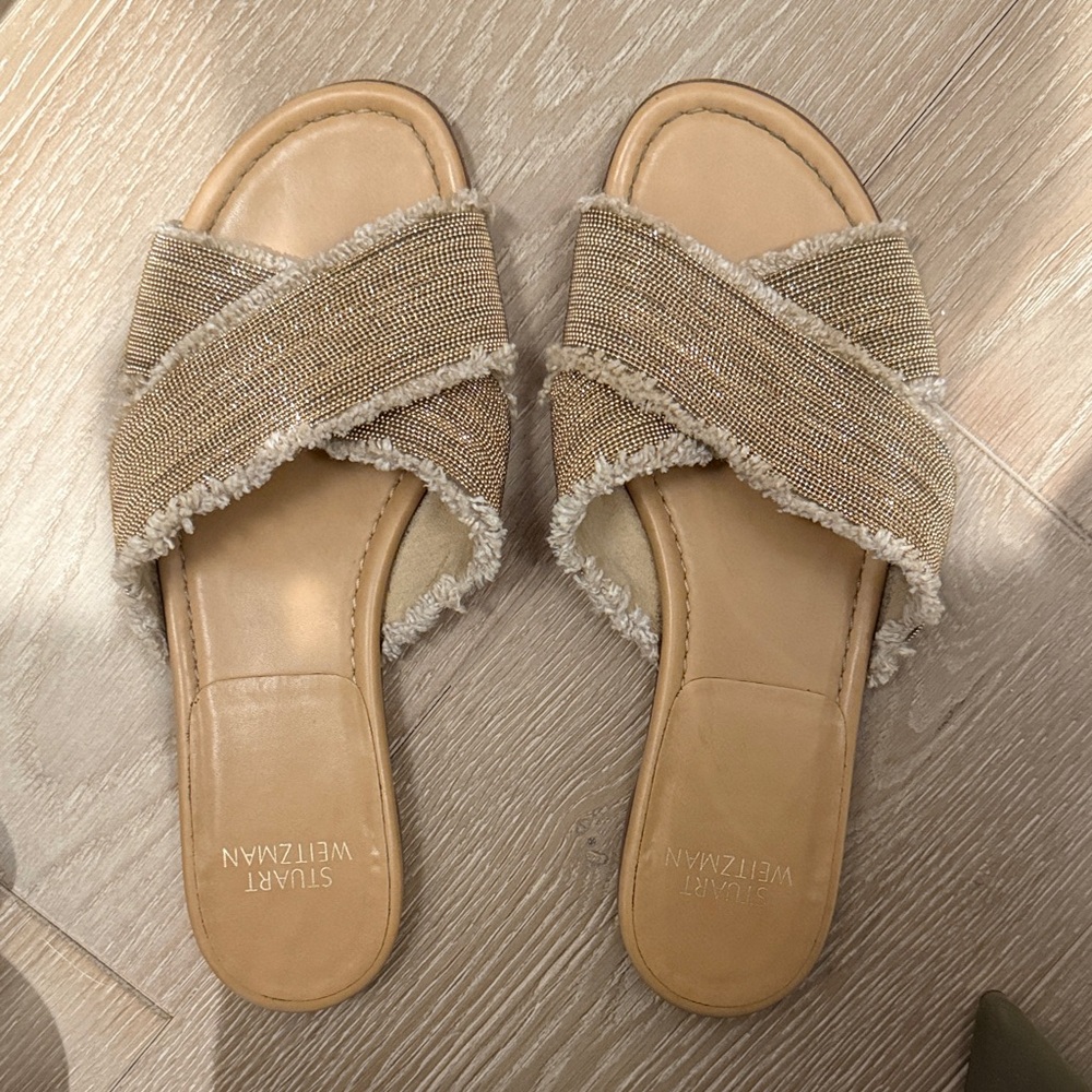 Stuart Weitzman Beige Crisscross Sandals
